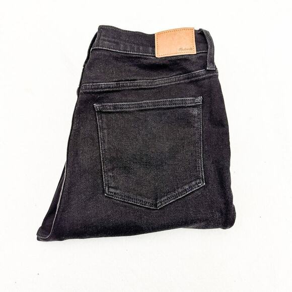 Madewell Cali-Demi Boot Black Denim Jeans Raw Hem Size 32 Petite - Picture 1 of 9
